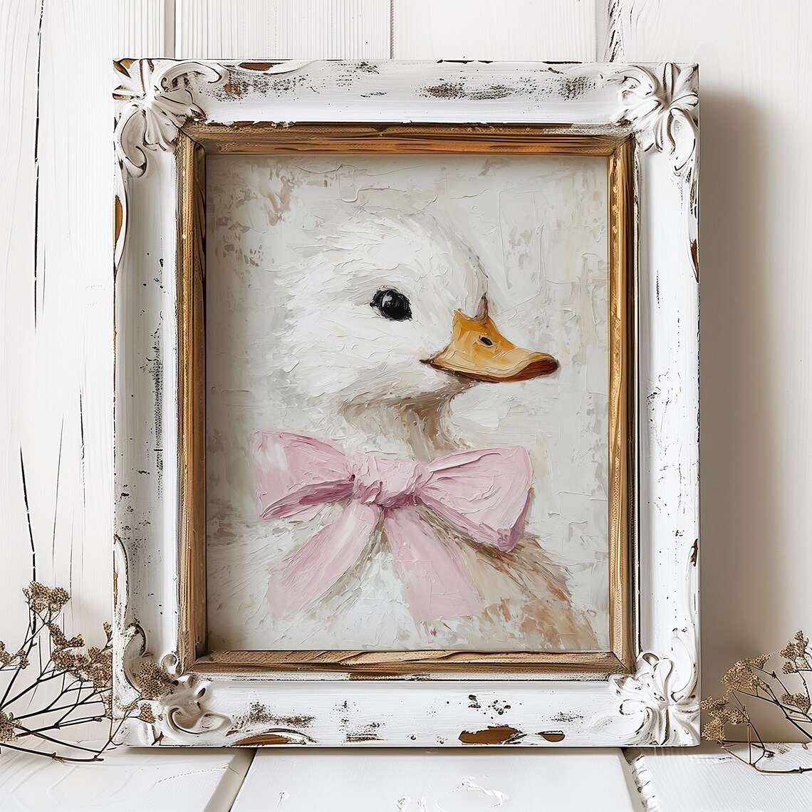 Ducky Oil Painting, Pink Bow Kids Room Art Print - Image 5