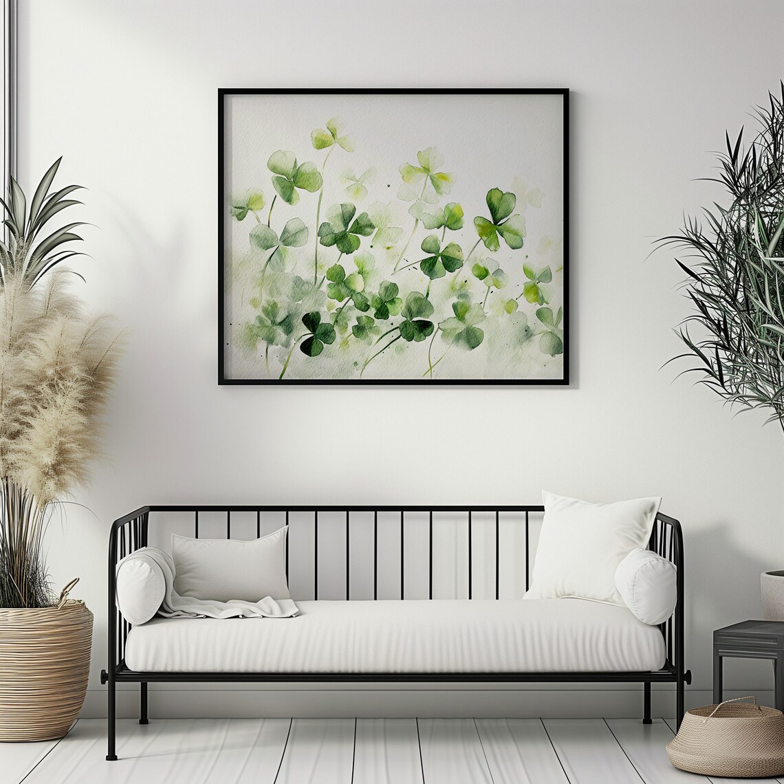Clover Watercolor Meadow Art Print, Neutral Green - Image 2