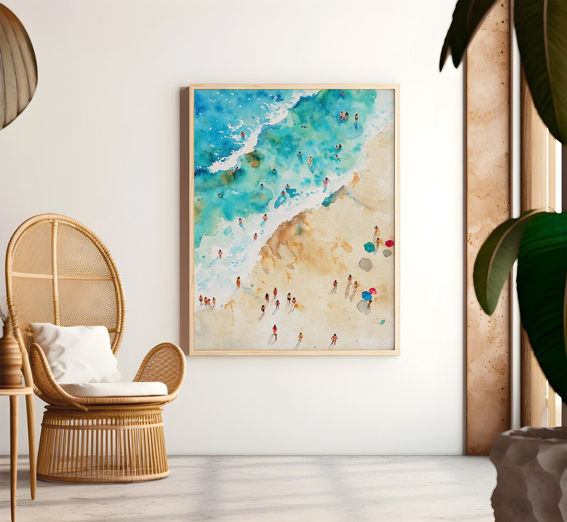 Swimming People Watercolor Print, Ocean Beach Poster - Image 2
