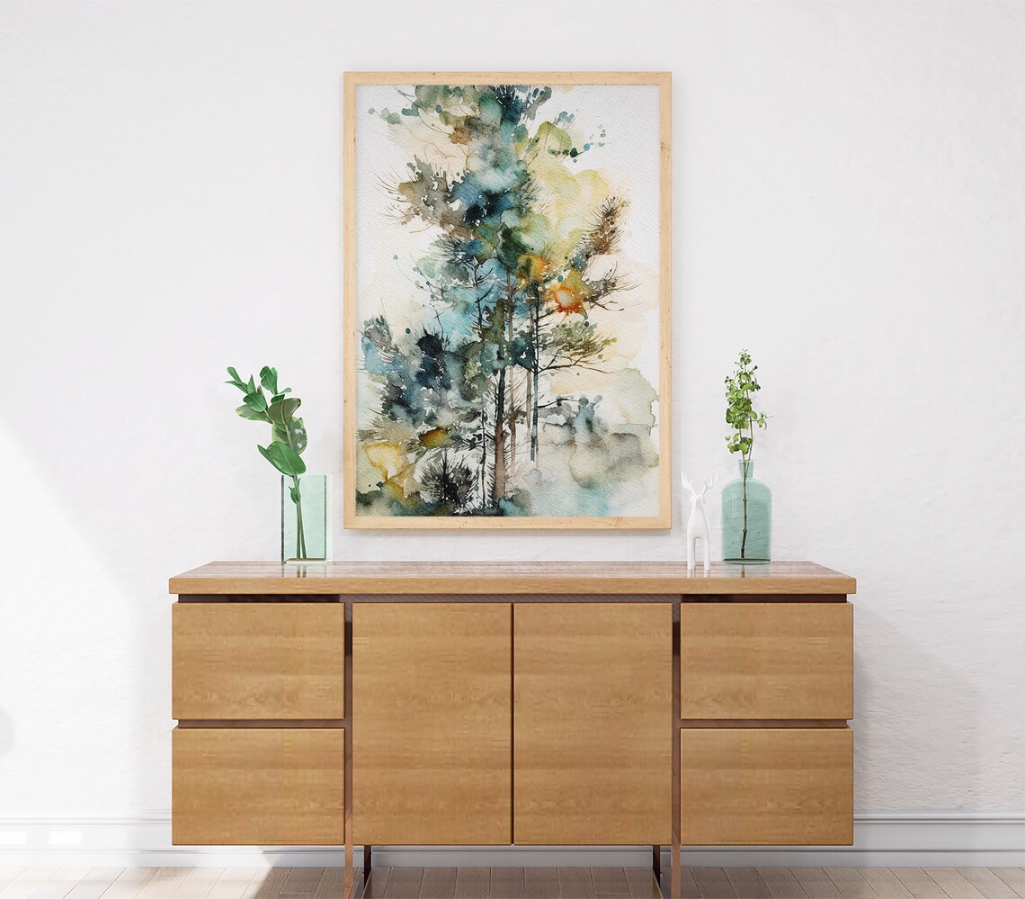 Pine Tree Watercolor Forest Painting Art Print - Image 3