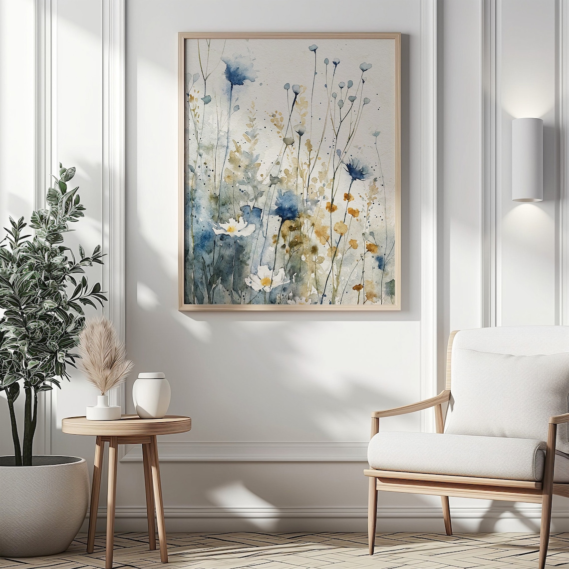 Wildflowers Watercolor Meadow Art Print, Neutral Floral - Image 3