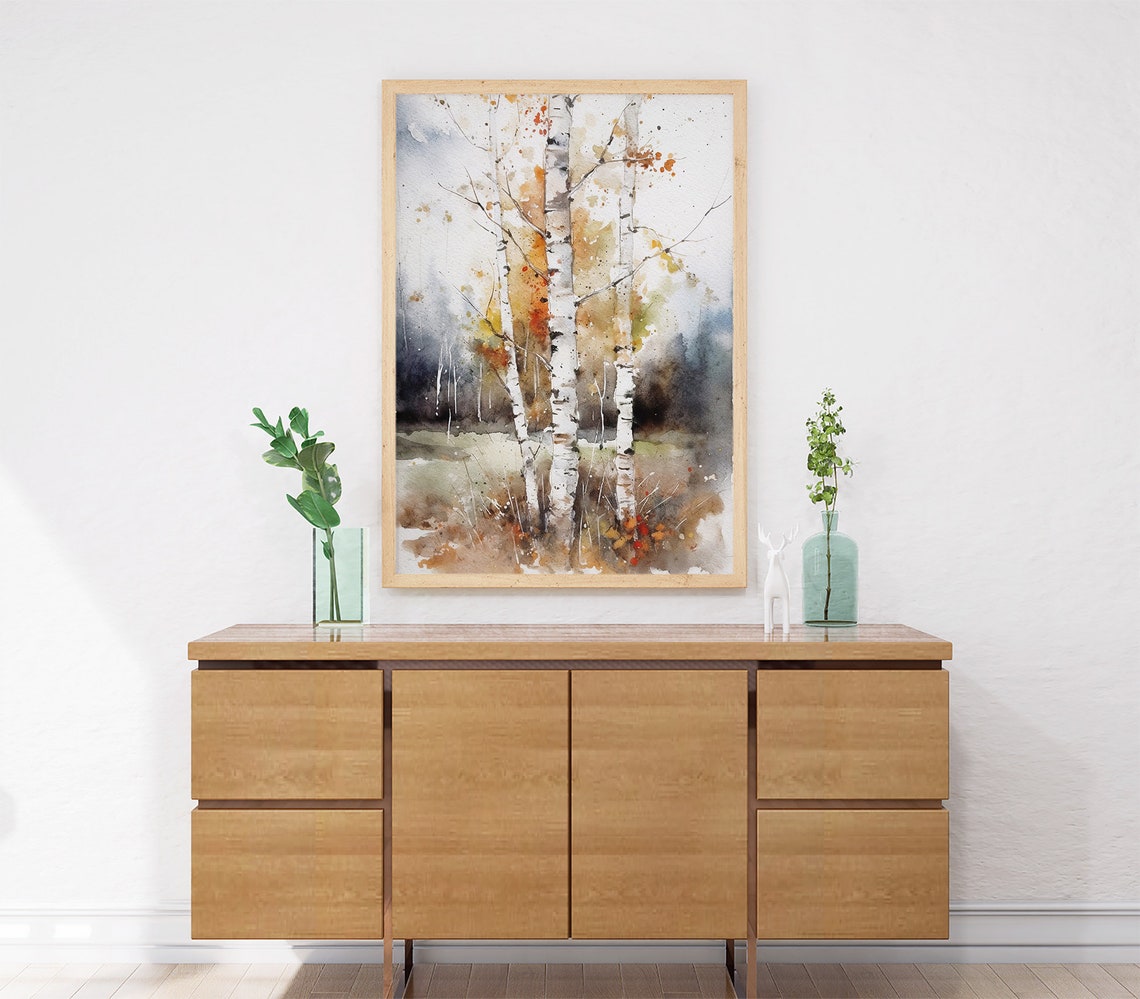 Autumn Birch Trees Watercolor Fall Foliage Golden Orange Forest Poster - Image 5