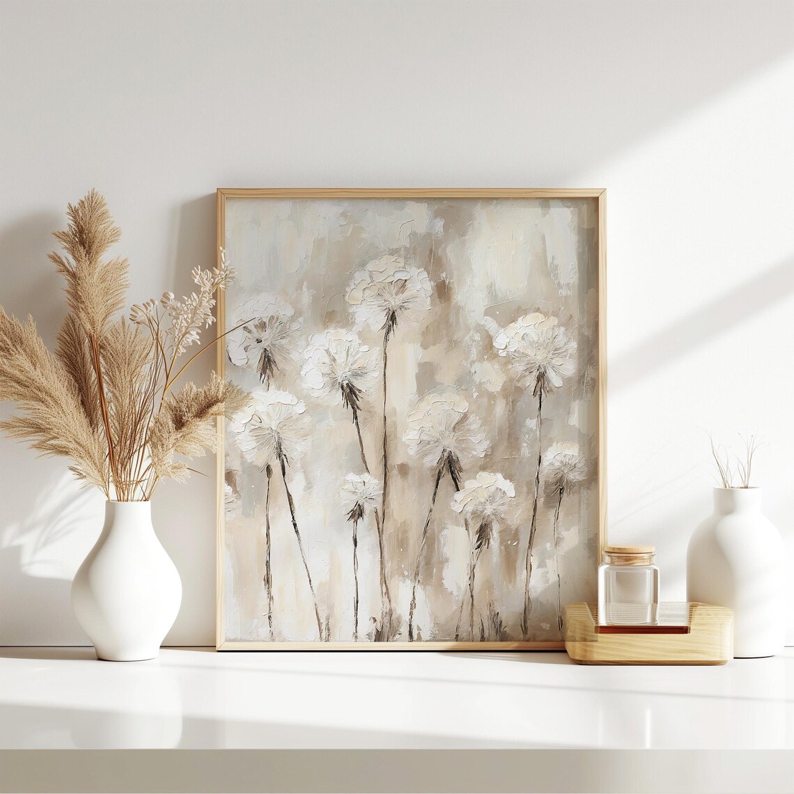 Dandelions Oil-Painting-Style Art Print, Neutral Beige - Image 3