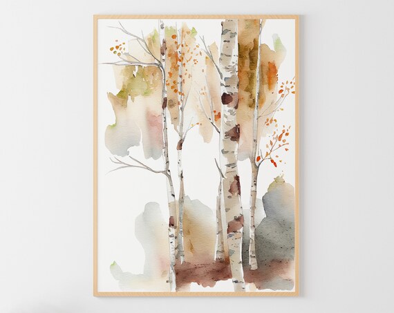 Birch Trees Painting Forest Watercolor Nature Art Print Birches Forest Neutral Wall Art