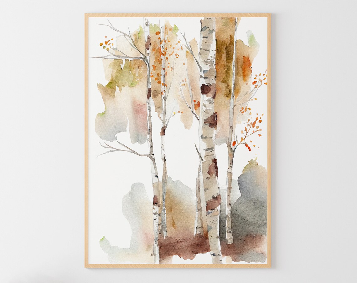 Birch Trees Painting Forest Watercolor Nature Art Print Birches Forest Neutral Wall Art