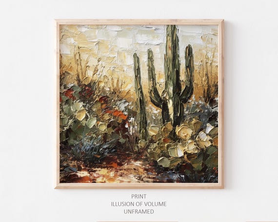 Saguaro Oil Painting Desert Botanical Art Print