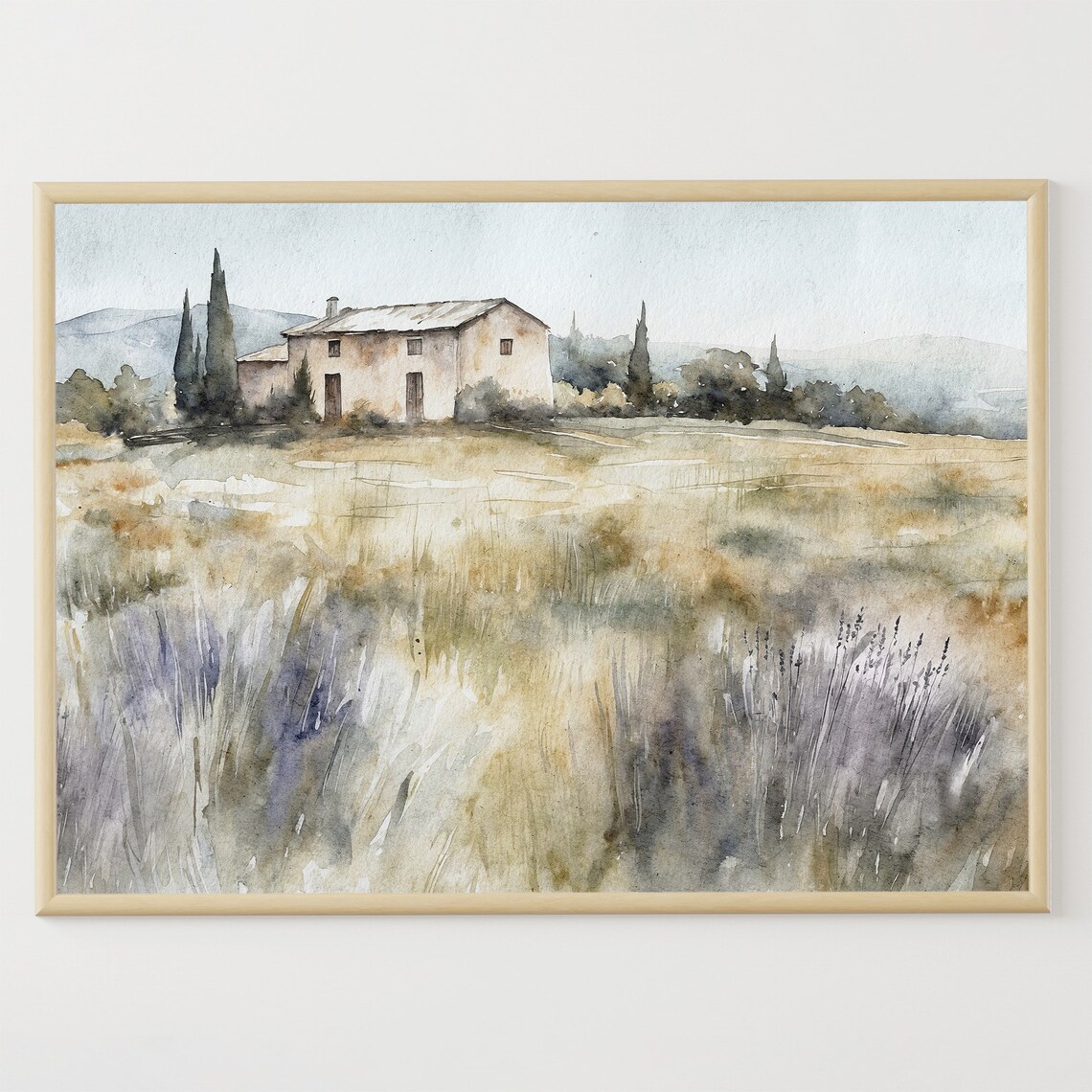 Provence France Stone Farmhouse Lavender Field Watercolor Art Poster