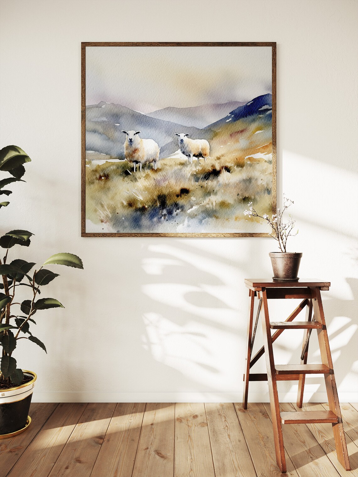 Scottish Hills Watercolor Landscape Sheep Grazing Art Print - Image 4