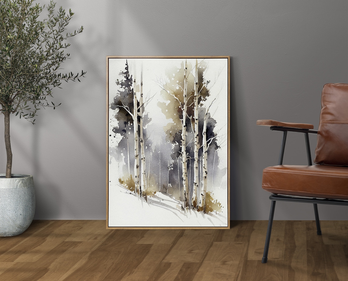 Birch Forest Watercolor Art Print, Winter Landscape - Image 3