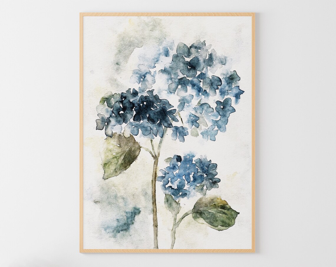 Hydrangea Watercolor Floral Art Print, Neutral Botanical