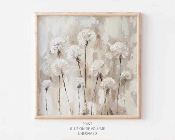 Dandelions Oil-Painting-Style Art Print, Neutral Beige