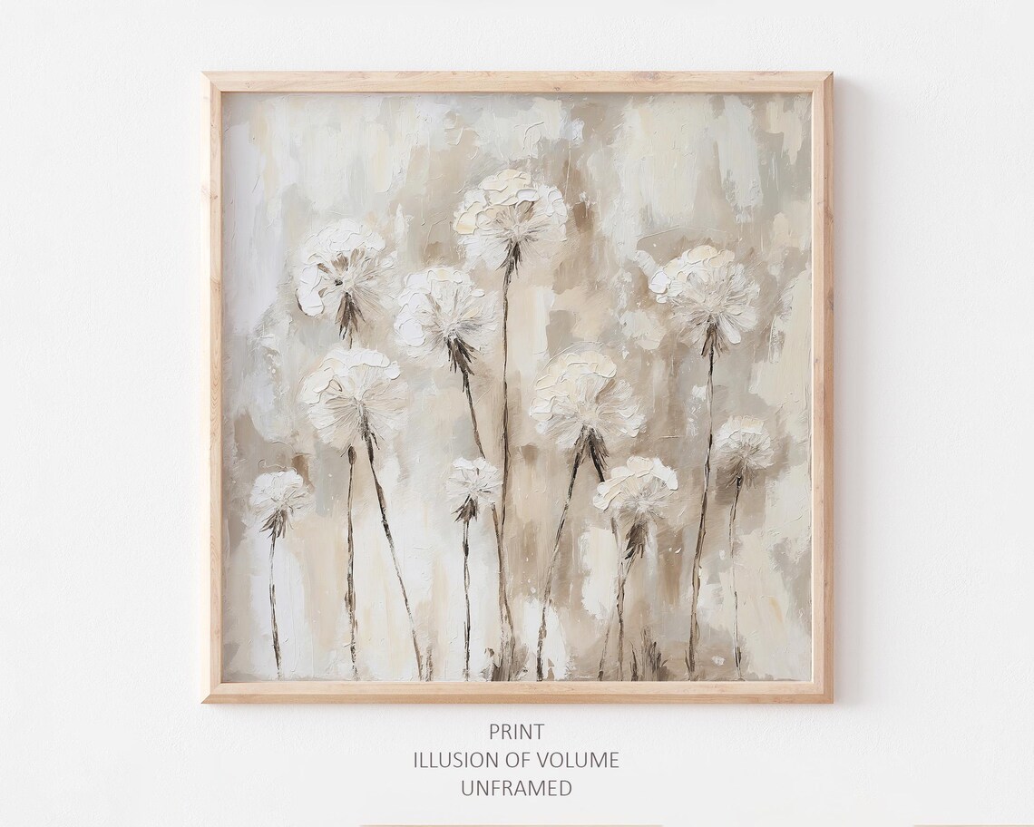 Dandelions Oil-Painting-Style Art Print, Neutral Beige