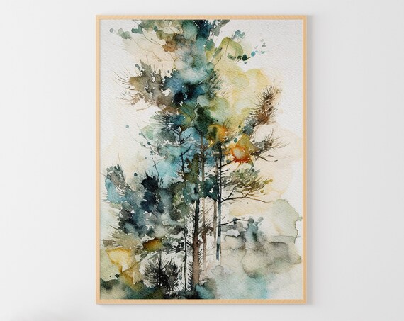 Pine Tree Watercolor Forest Painting Art Print
