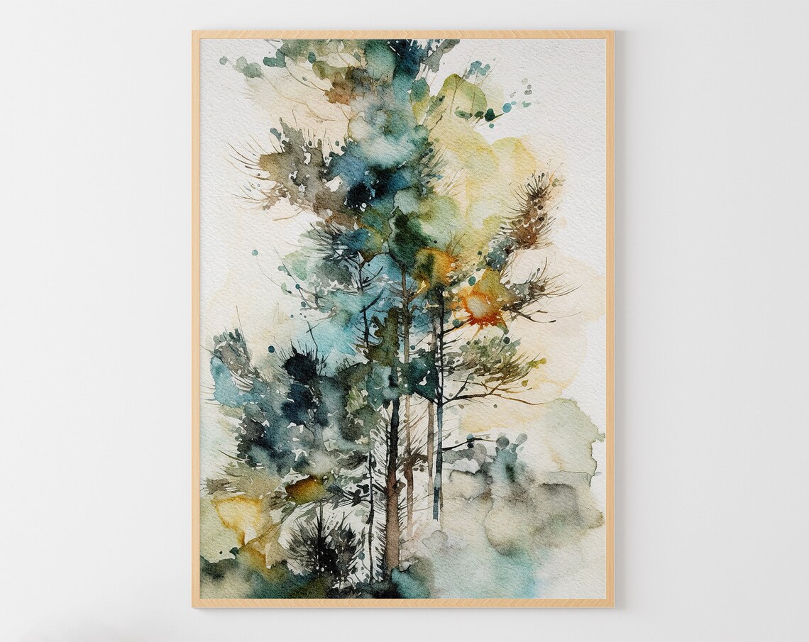 Pine Tree Watercolor Forest Painting Art Print