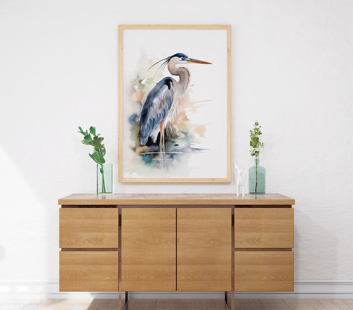 Great Blue Heron Watercolor Bird Art Print, Coastal Poster - Image 5