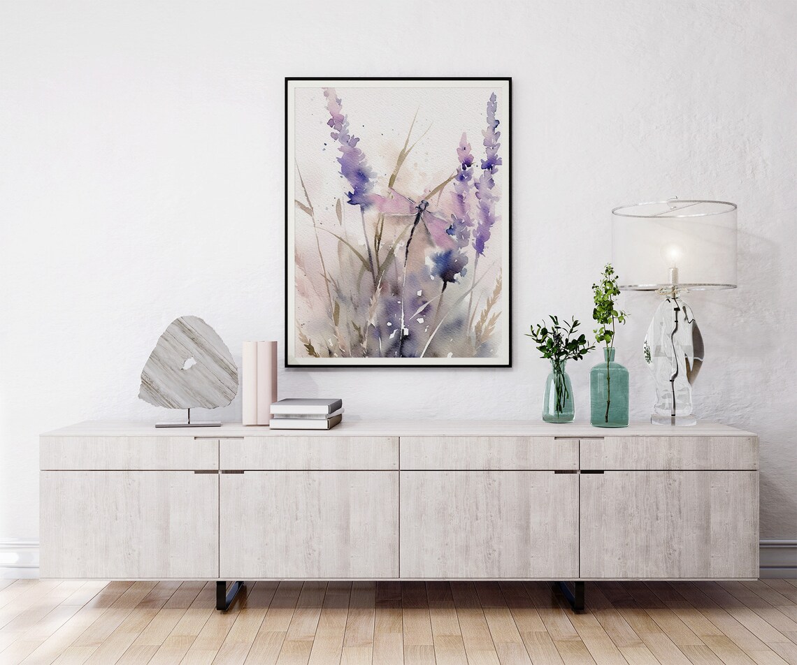 Dragonfly Watercolor Floral Art Print, Meadow Theme - Image 4
