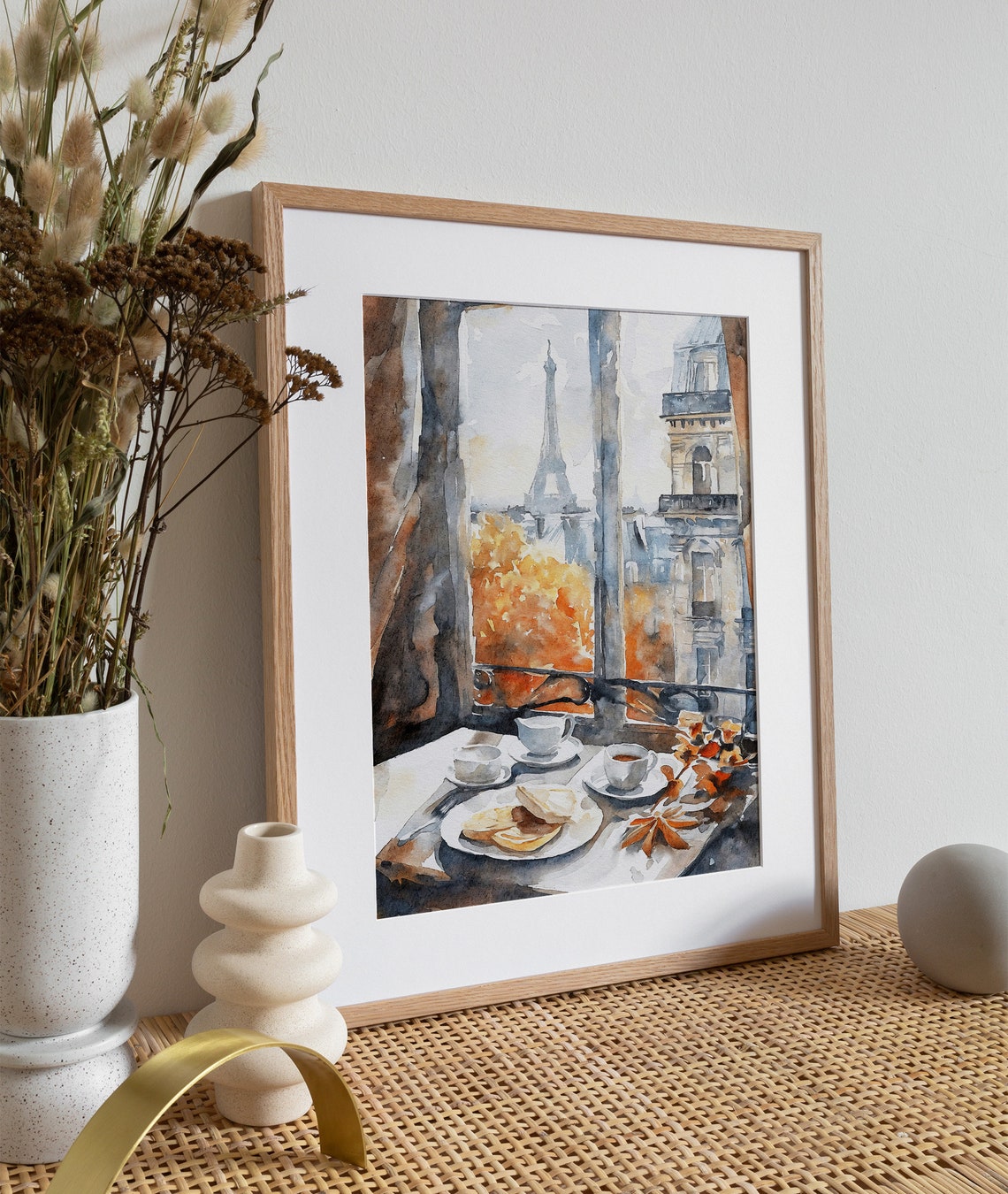 Paris Breakfast Window Eiffel Tower View Coffee Watercolor Art Poster - Image 2