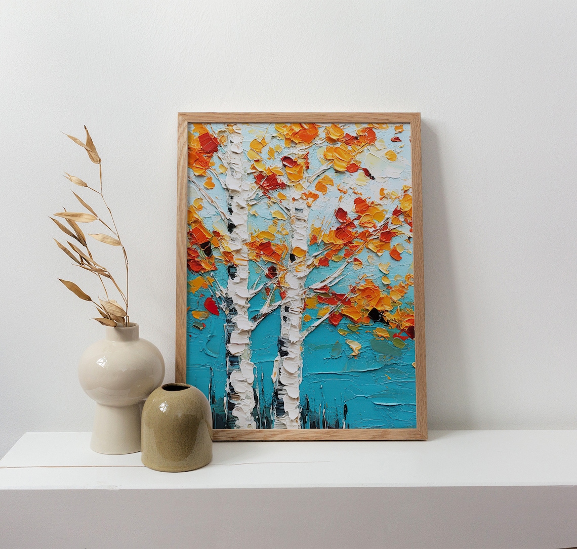 Birch Oil Painting Print, Autumn Tree Wall Art - Image 4