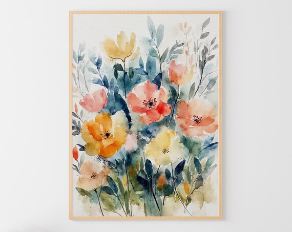 Wildflowers Watercolor Art Print, Meadow Flowers