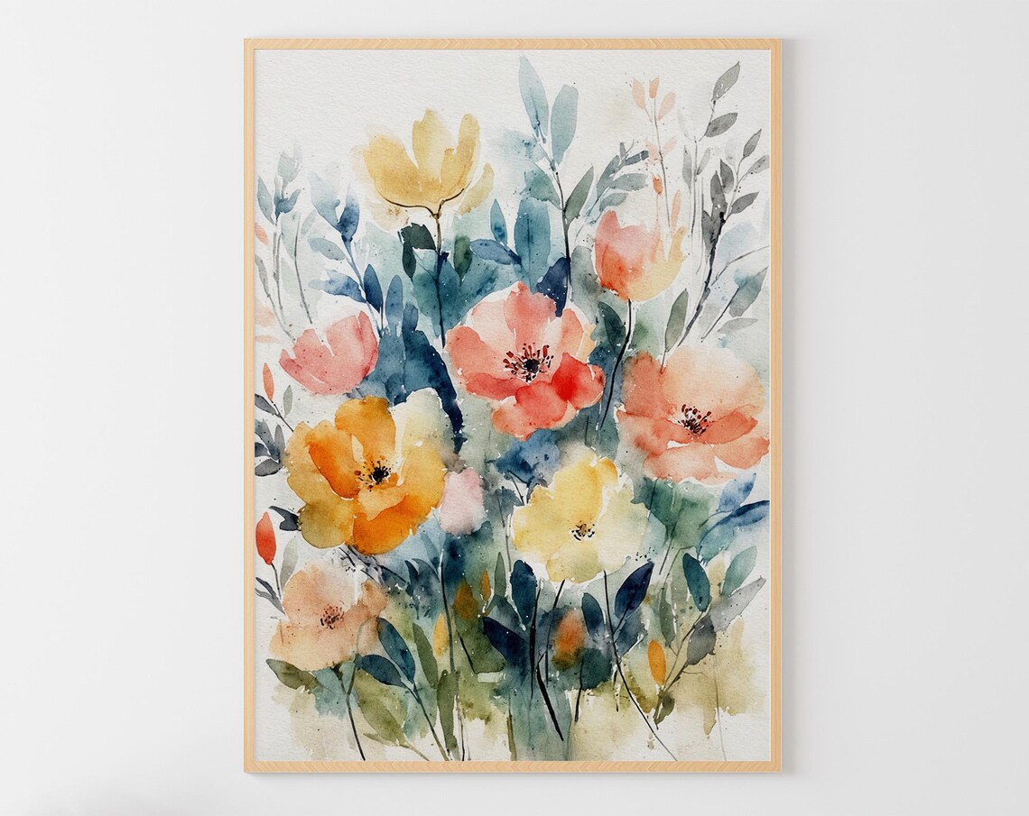 Wildflowers Watercolor Art Print, Meadow Flowers