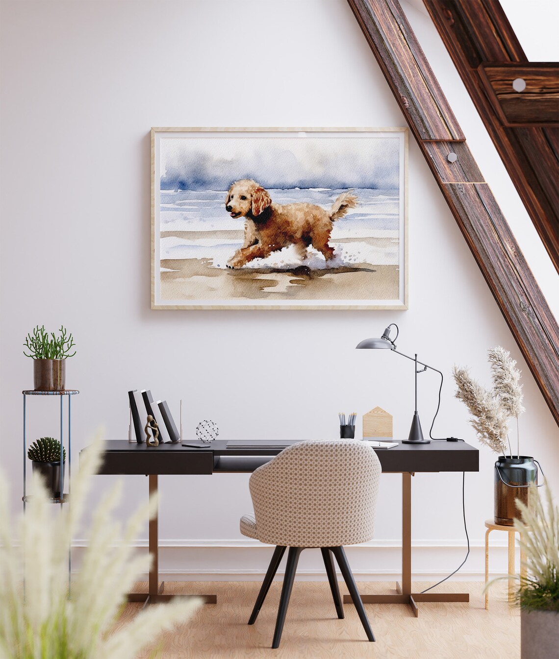 Running Dog on Beach, Neutral Watercolor Art Print - Image 4