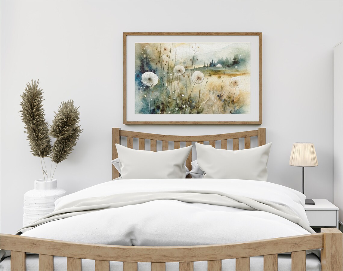 Dandelion Watercolor Countryside Farm Landscape Art Print - Image 2