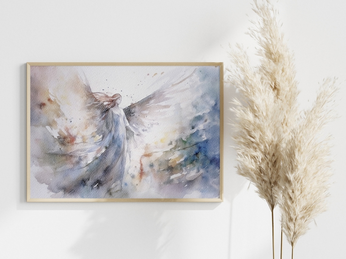 Angel Watercolor Religious Art Print, Abstract Style - Image 3