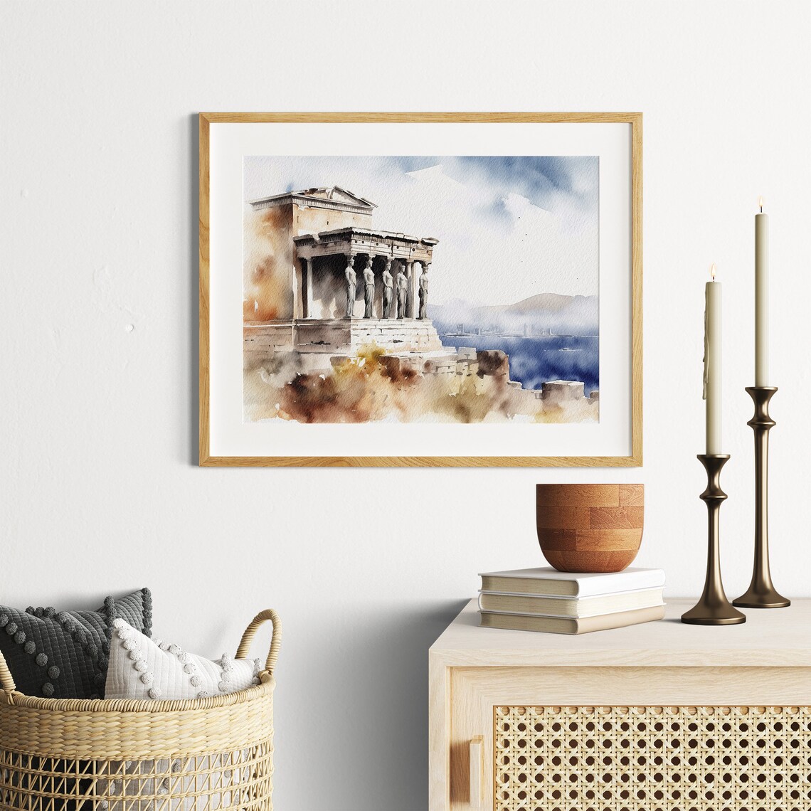Athens Watercolor Travel Poster, Greek Temple - Image 2