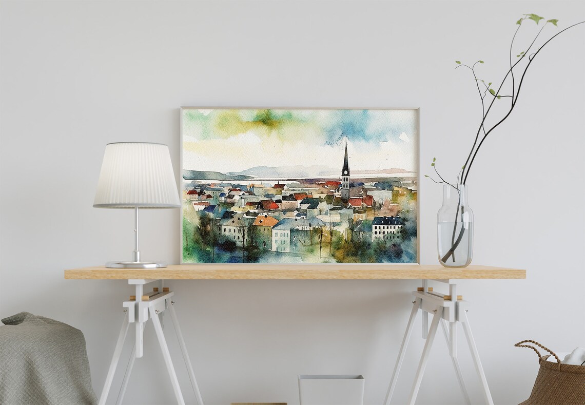 Reykjavik Watercolor Cityscape, Iceland Travel Poster - Image 3