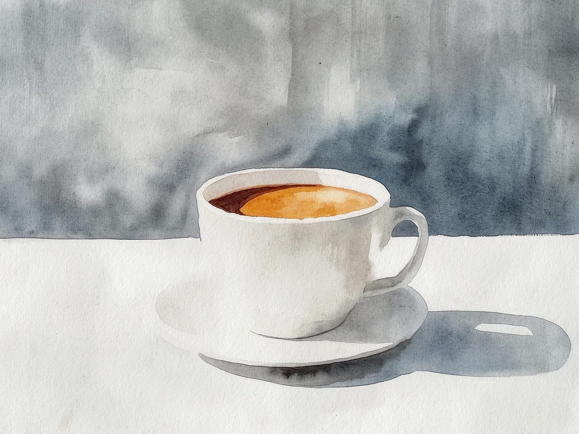 White Coffee Cup On Saucer Watercolor Still Life Kitchen Poster