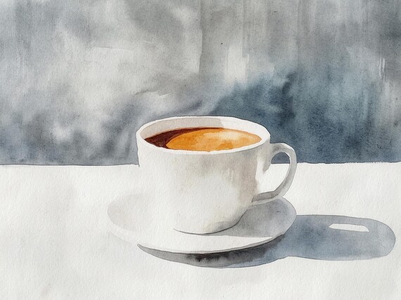 White Coffee Cup On Saucer Watercolor Still Life Kitchen Poster