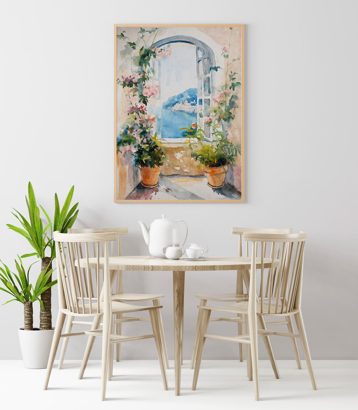 Naples Italy Window View Blue Bay Coast Town Watercolor Travel Poster - Image 3