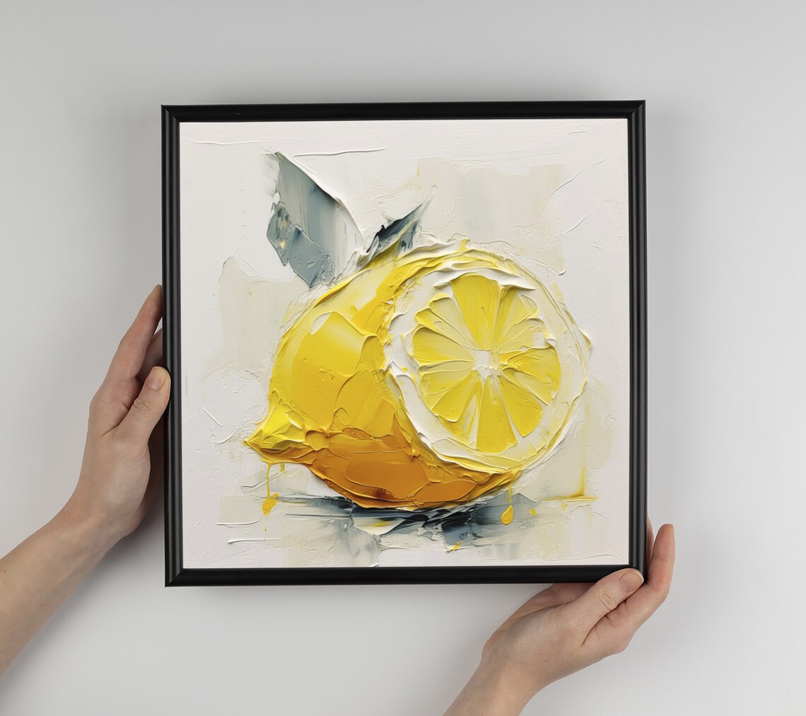 Lemon Oil Painting Citrus Kitchen Wall Art Print - Image 2