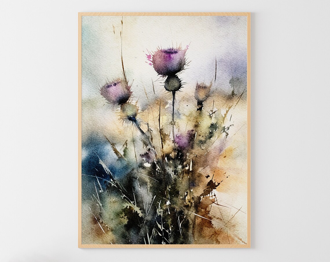 Thistle Flowers Watercolor Art Print, Scottish Wildflowers