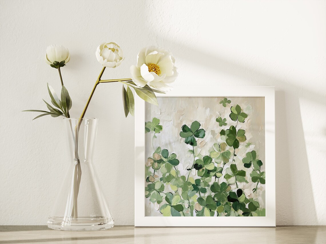 Clover Oil Painting, Shamrocks Greenery Art Print - Image 4
