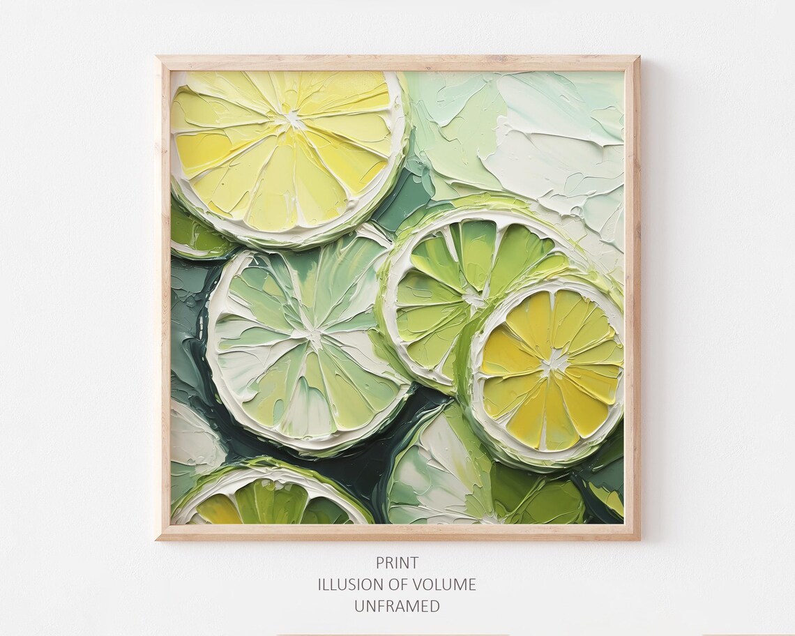 Lime Slices Oil Painting, Kitchen Wall Art Print
