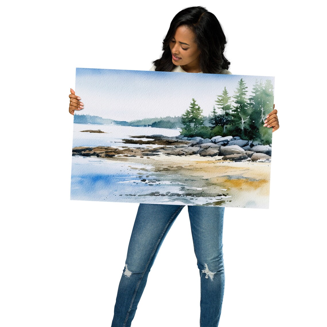 East Blue Hill Maine Beach Watercolor Landscape Art Print - Image 2