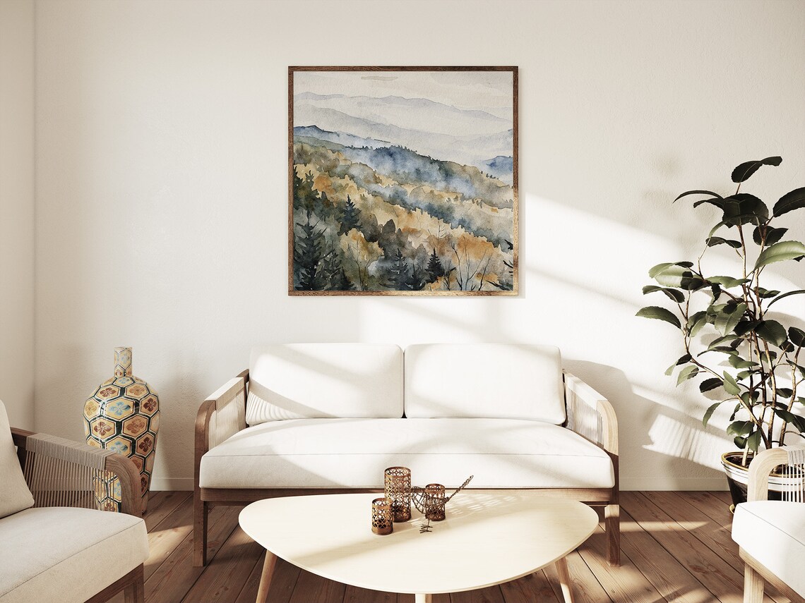 Smoky Mountains Blue Ridge Layered Peaks Mist Watercolor Art Poster - Image 5