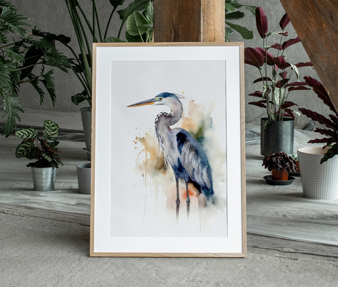 Great Blue Heron Watercolor Art Print, Coastal Bird - Image 5