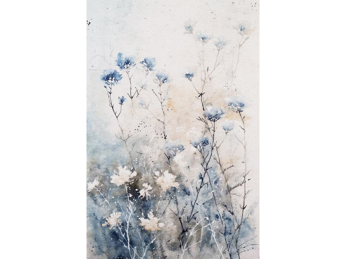 Wildflowers Meadow Watercolor Art Print, Botanical Decor