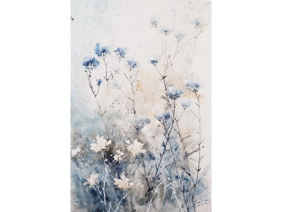 Wildflowers Meadow Watercolor Art Print, Botanical Decor