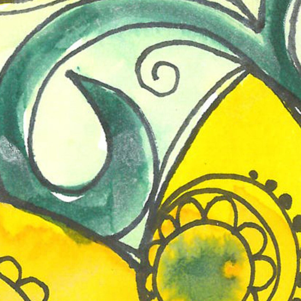 Sunny Yellow Doodle Bloom Patterned Floral Watercolor Poster - Image 2