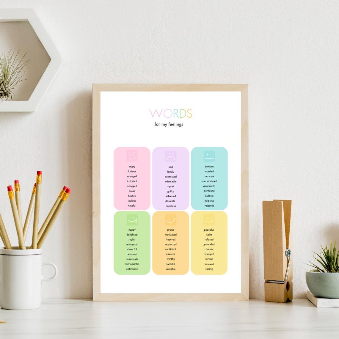 Words For My Feelings Emotion Vocabulary Kids Therapy Chart Poster - Image 4