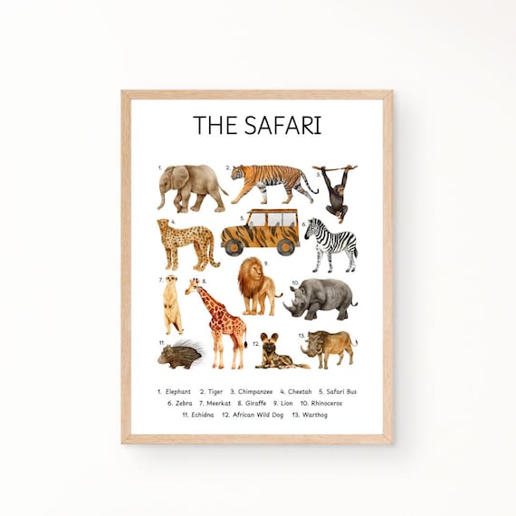 The Safari Animals Educational Chart Kids Safari Animal Poster