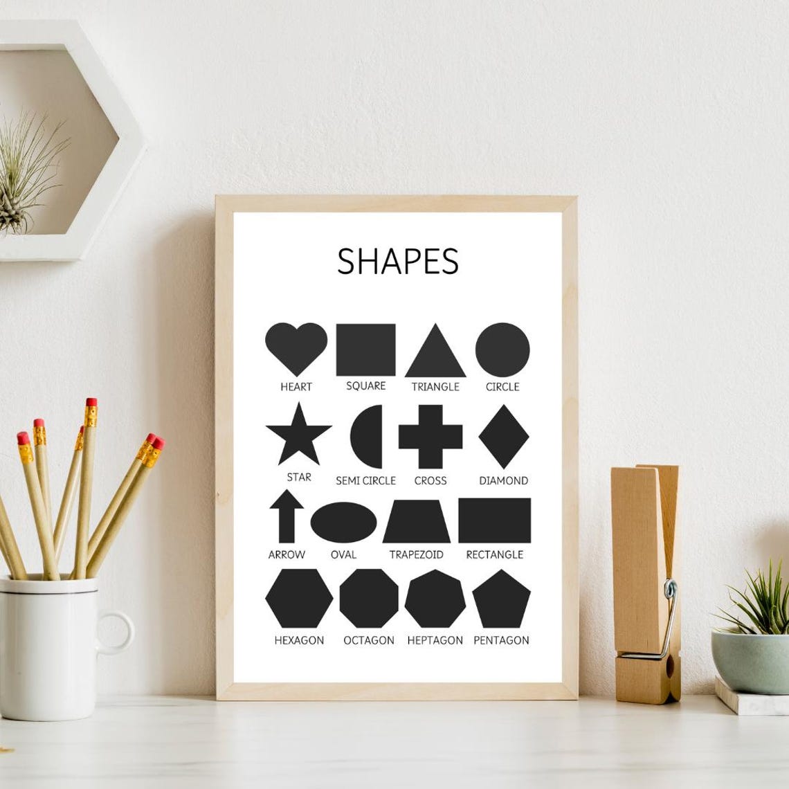 Black and White Shapes Educational Poster for Kids Minimalist Decor - Image 4