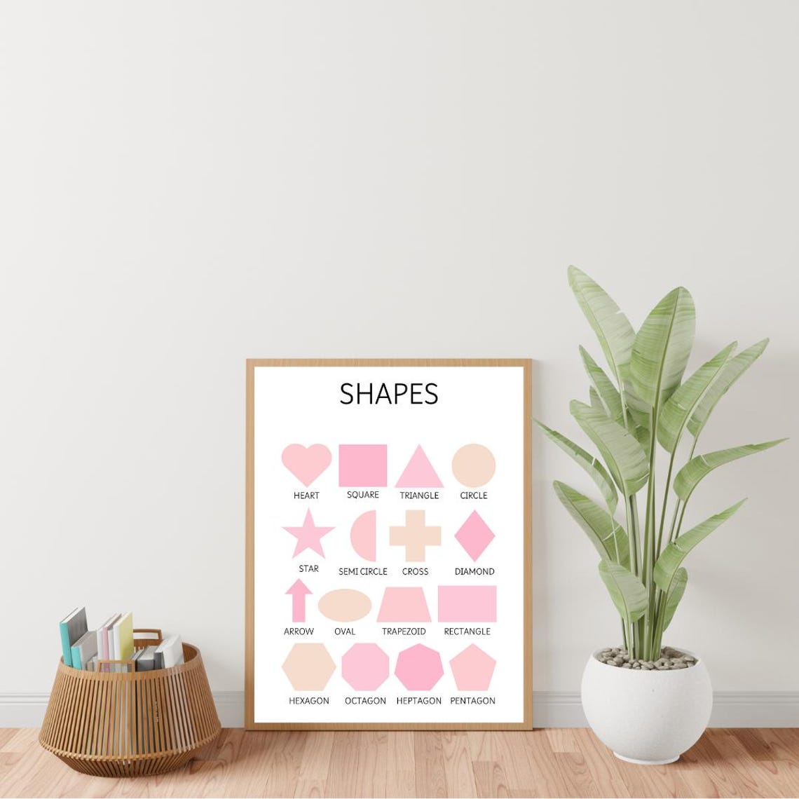 Pink Shapes Educational Chart Kids Geometry Learning Poster Art - Image 3