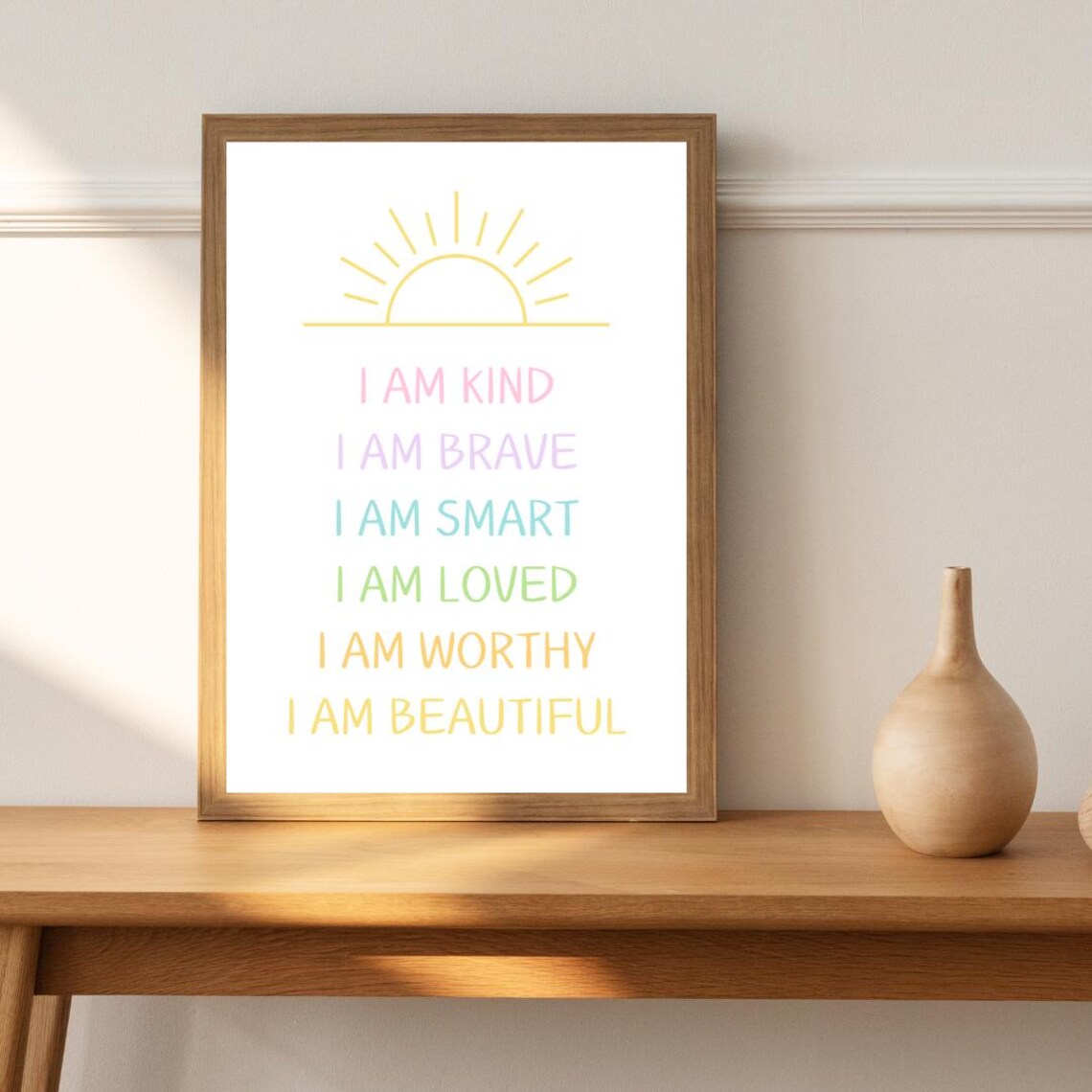 I Am Kind Brave Smart Loved Worthy Kids Affirmation Rainbow Poster - Image 2