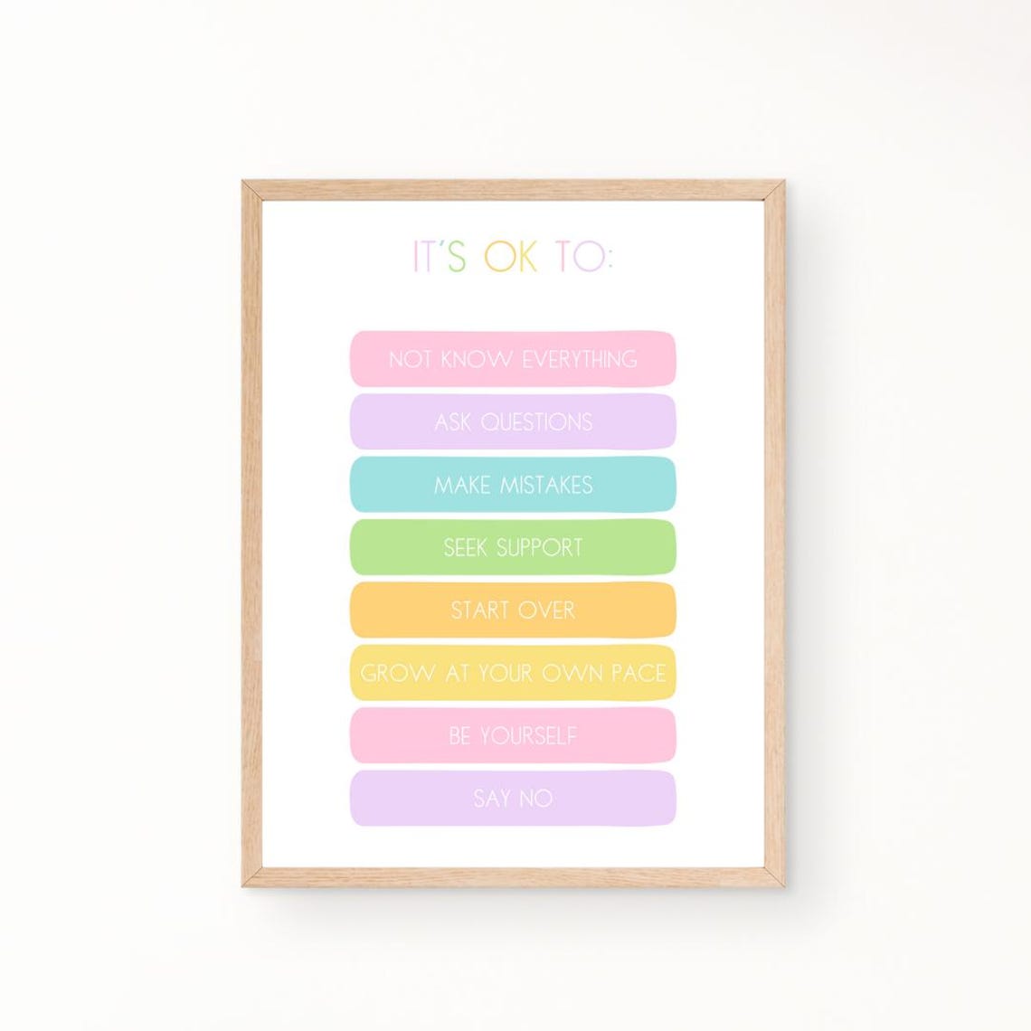 It Is Ok To Pastel Self Compassion Permission Slip Quote Poster