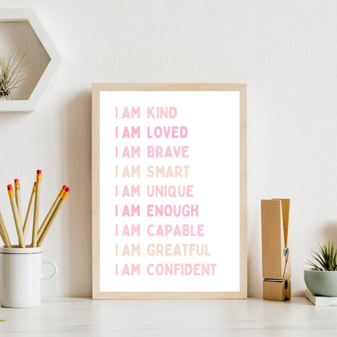 Kids I Am Affirmations Poster in Pink for Girls Room and Nursery Decor - Image 4
