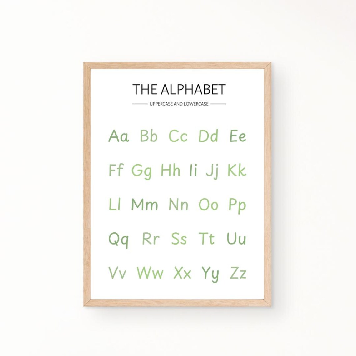 Green Uppercase and Lowercase Alphabet Letters Nursery Poster